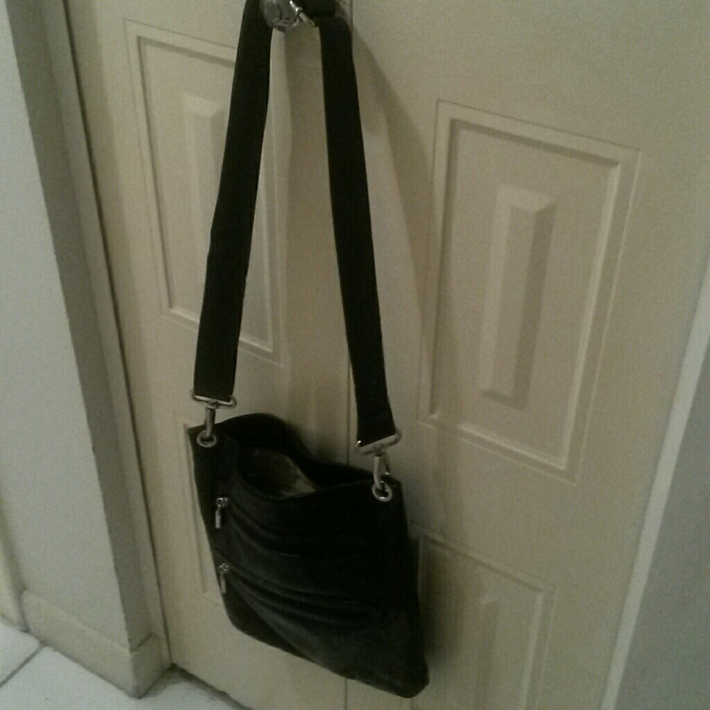 Black genuine leather purse with strap